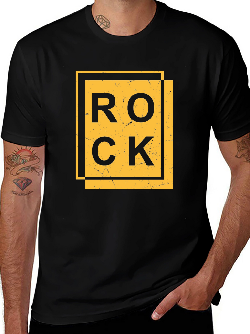 Rock Graphic Print Black T-Shirt