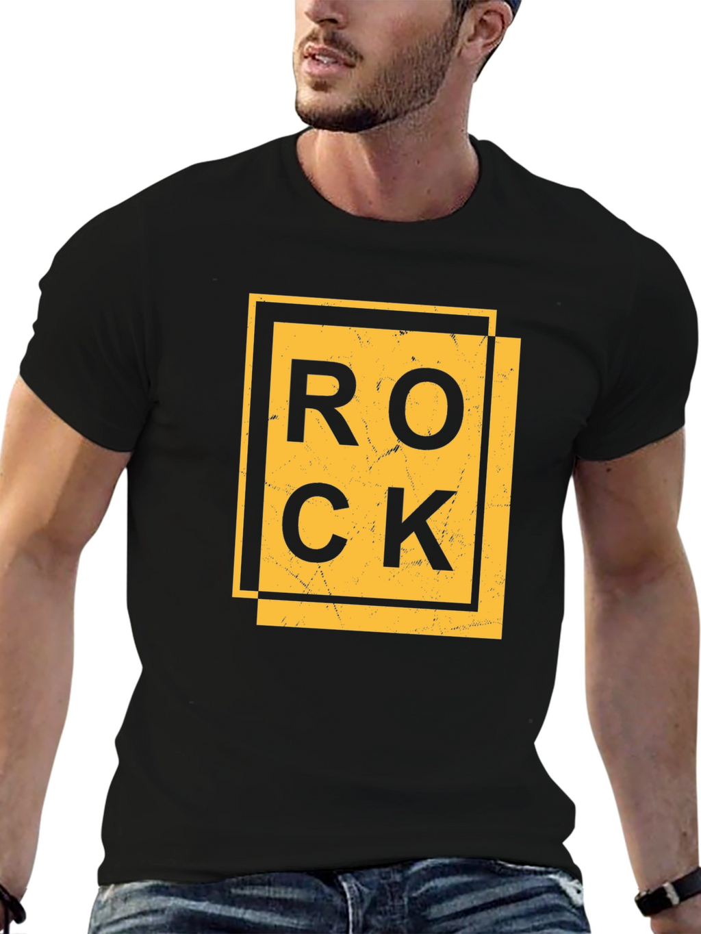 Rock Graphic Print Black T-Shirt