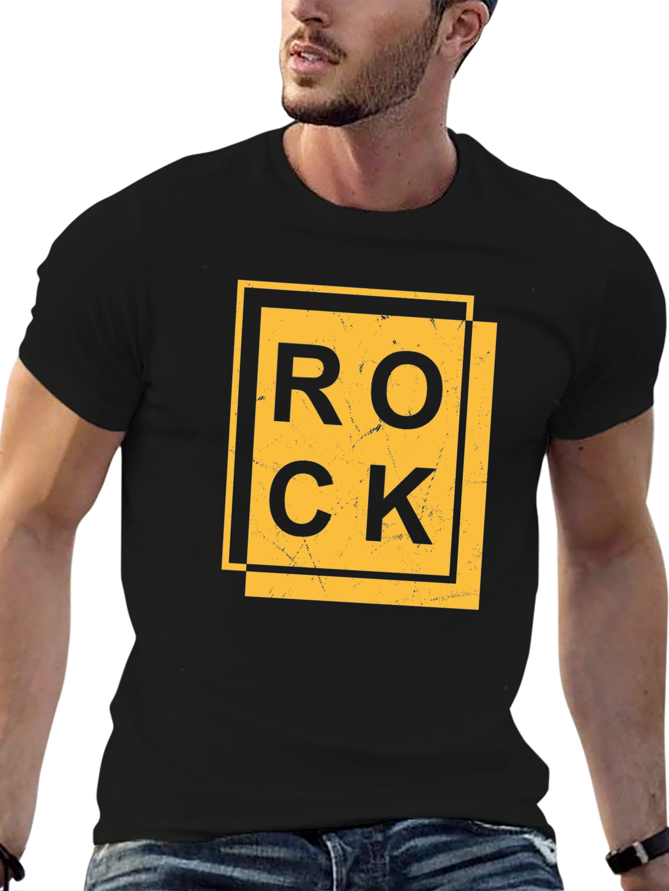 Rock Graphic Print Black T-Shirt