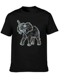 Geometric Elephant Print Black Tee