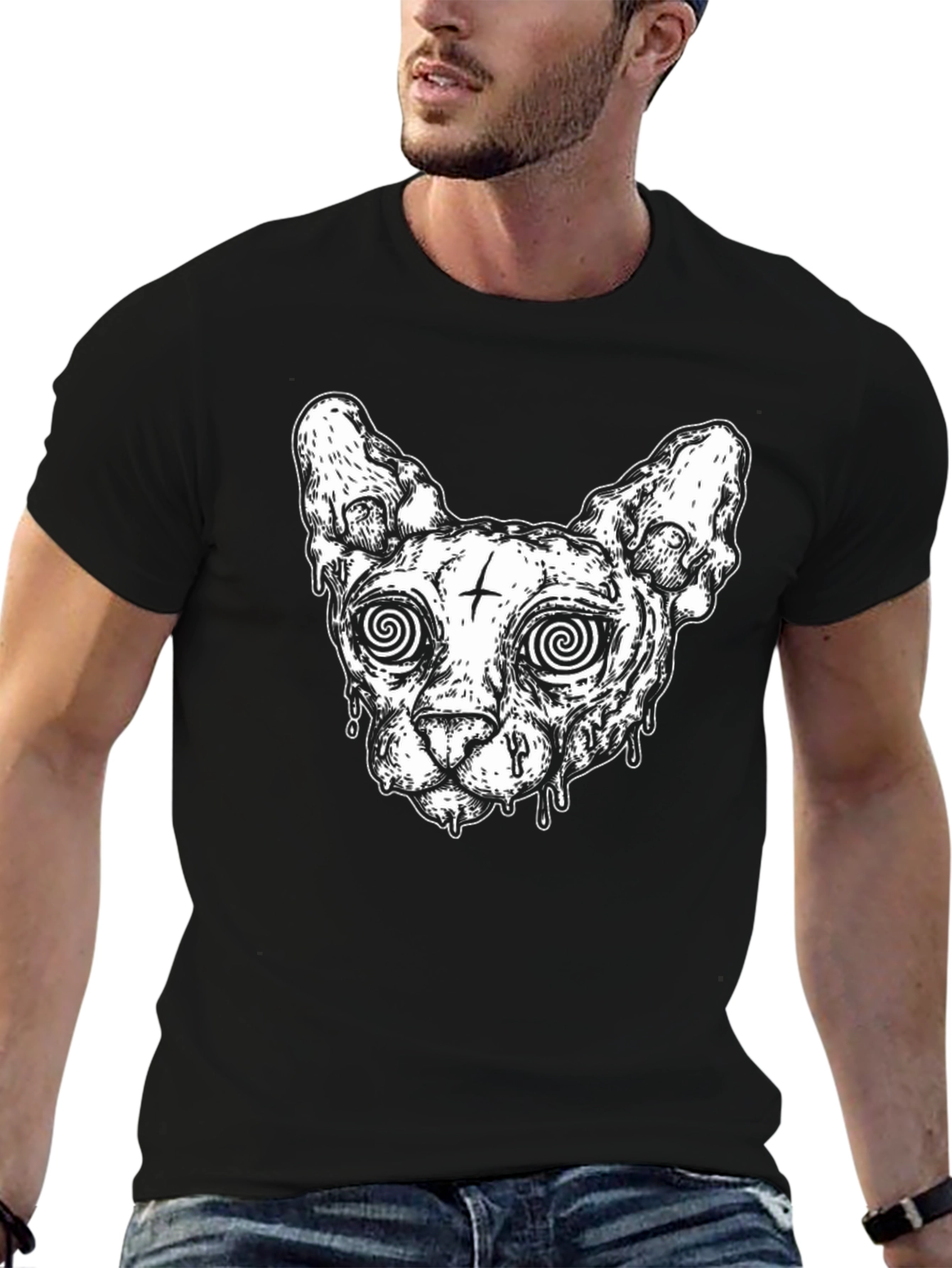 Hypnotic Cat Graphic Tee - Black Unisex T-Shirt