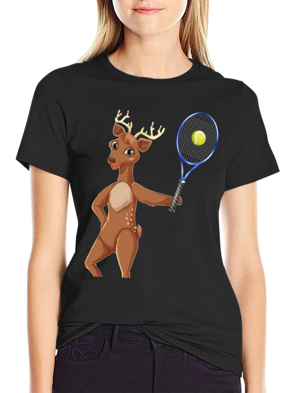 Deer Playing Tennis Graphic Tee