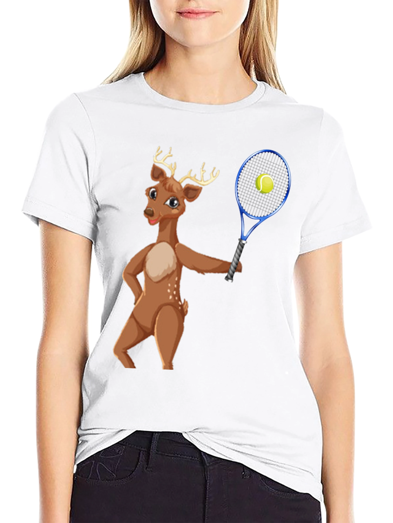 Deer Playing Tennis Graphic Tee