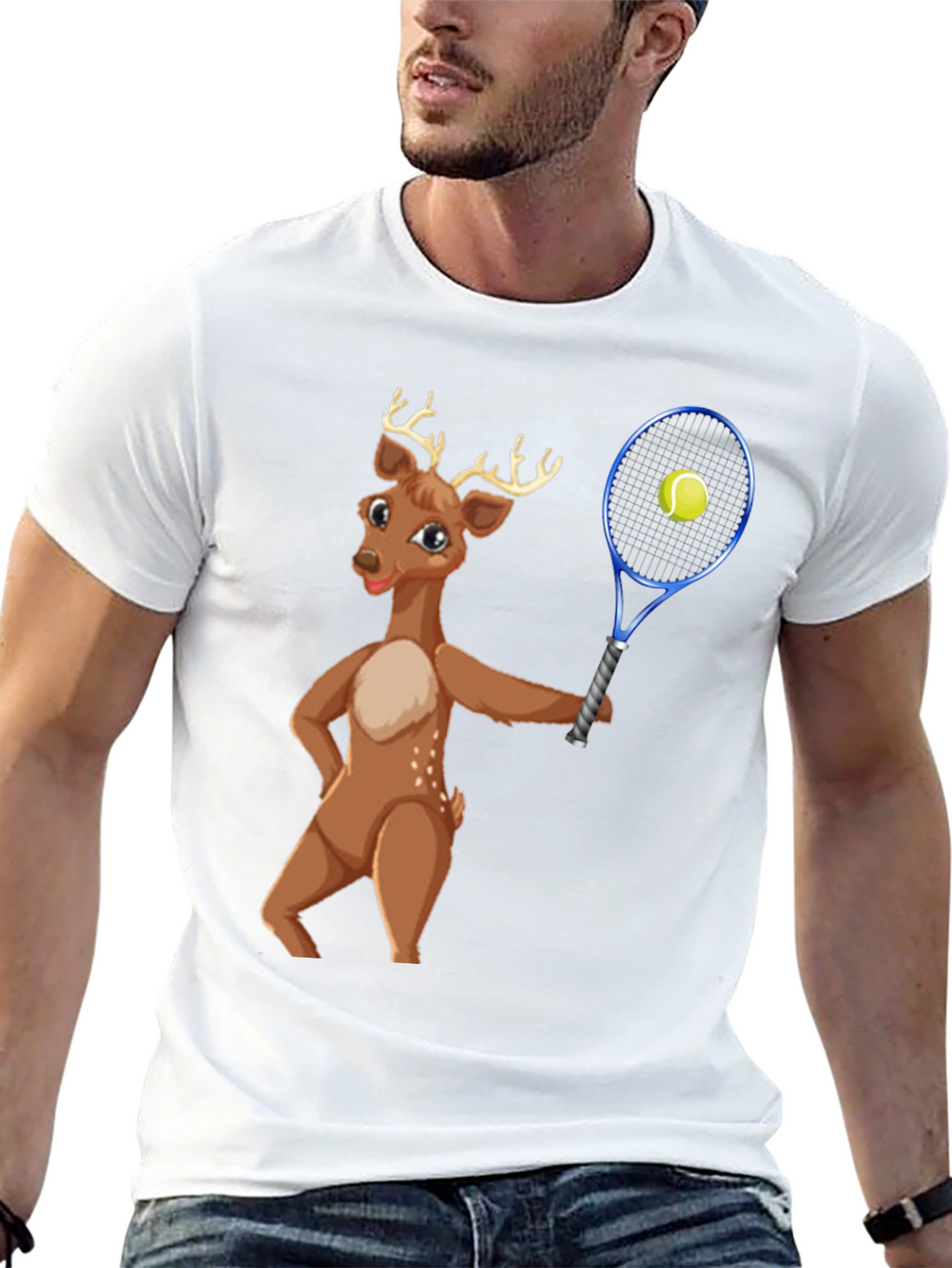 Deer Playing Tennis Graphic Tee