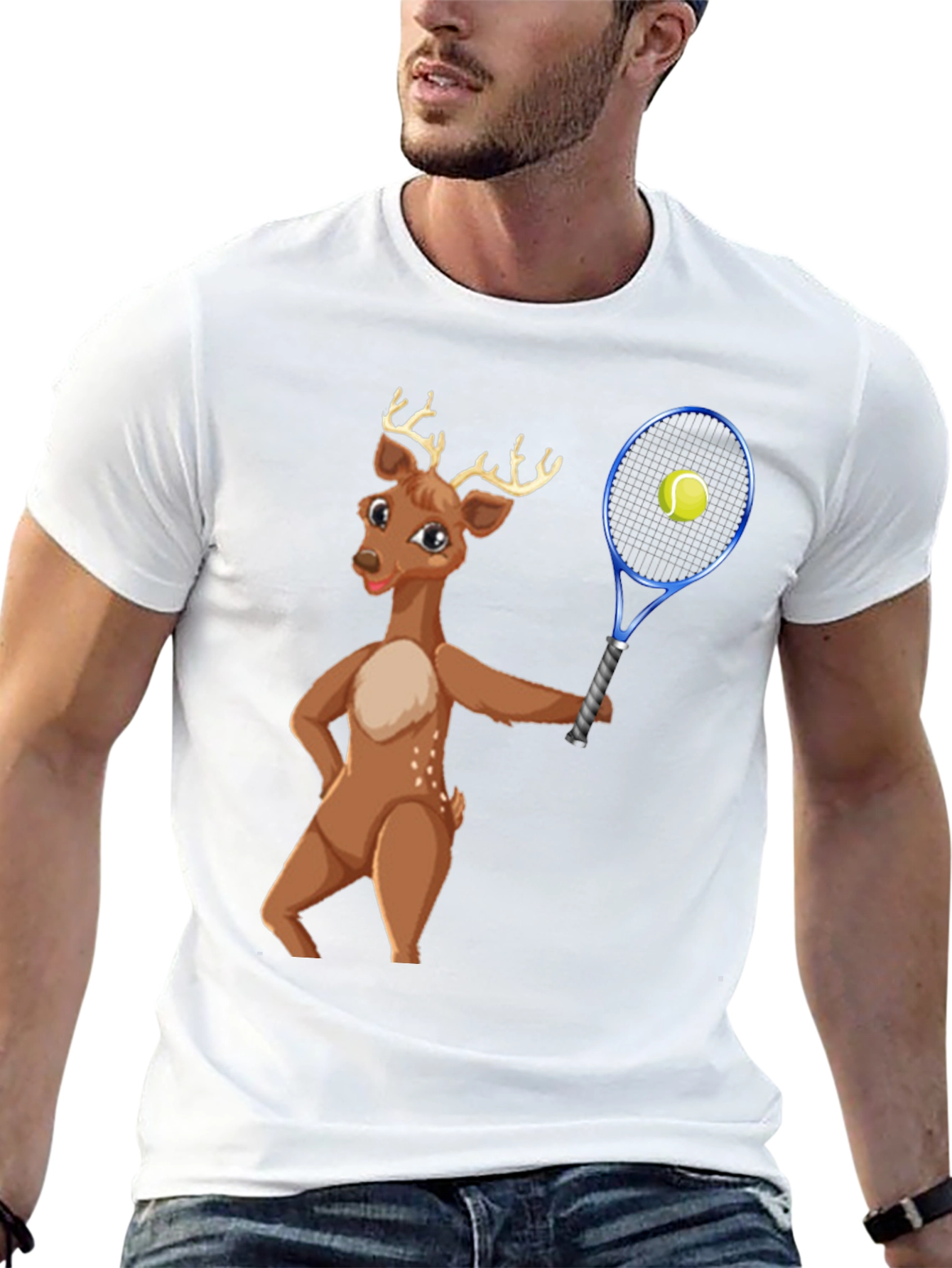 Deer Playing Tennis Graphic Tee