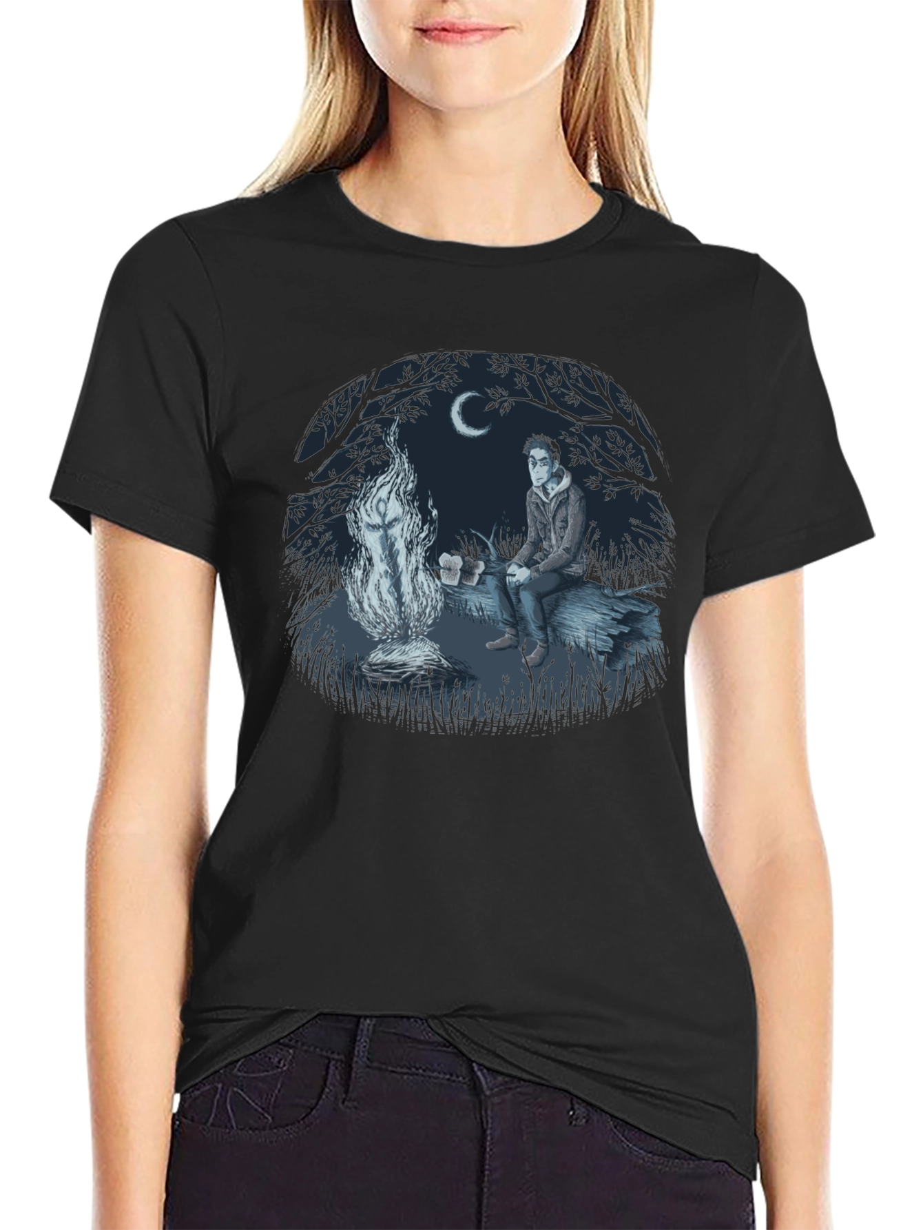 Campfire Story Graphic Tee - Relaxed Night Design