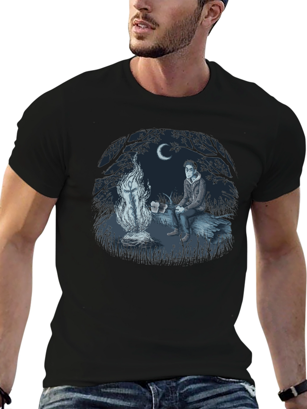 Campfire Story Graphic Tee - Relaxed Night Design