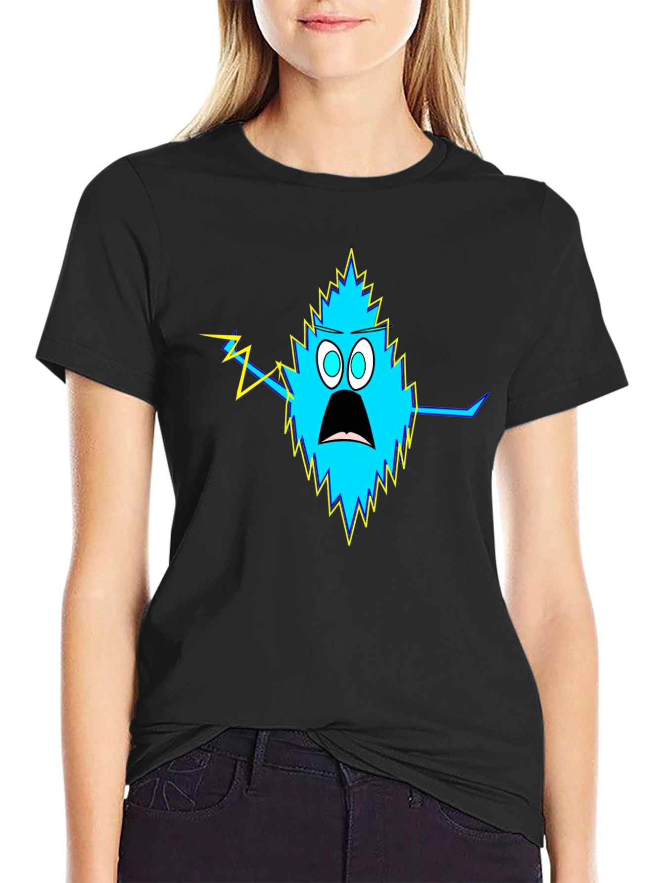 Shocked Blue Monster Black T-Shirt