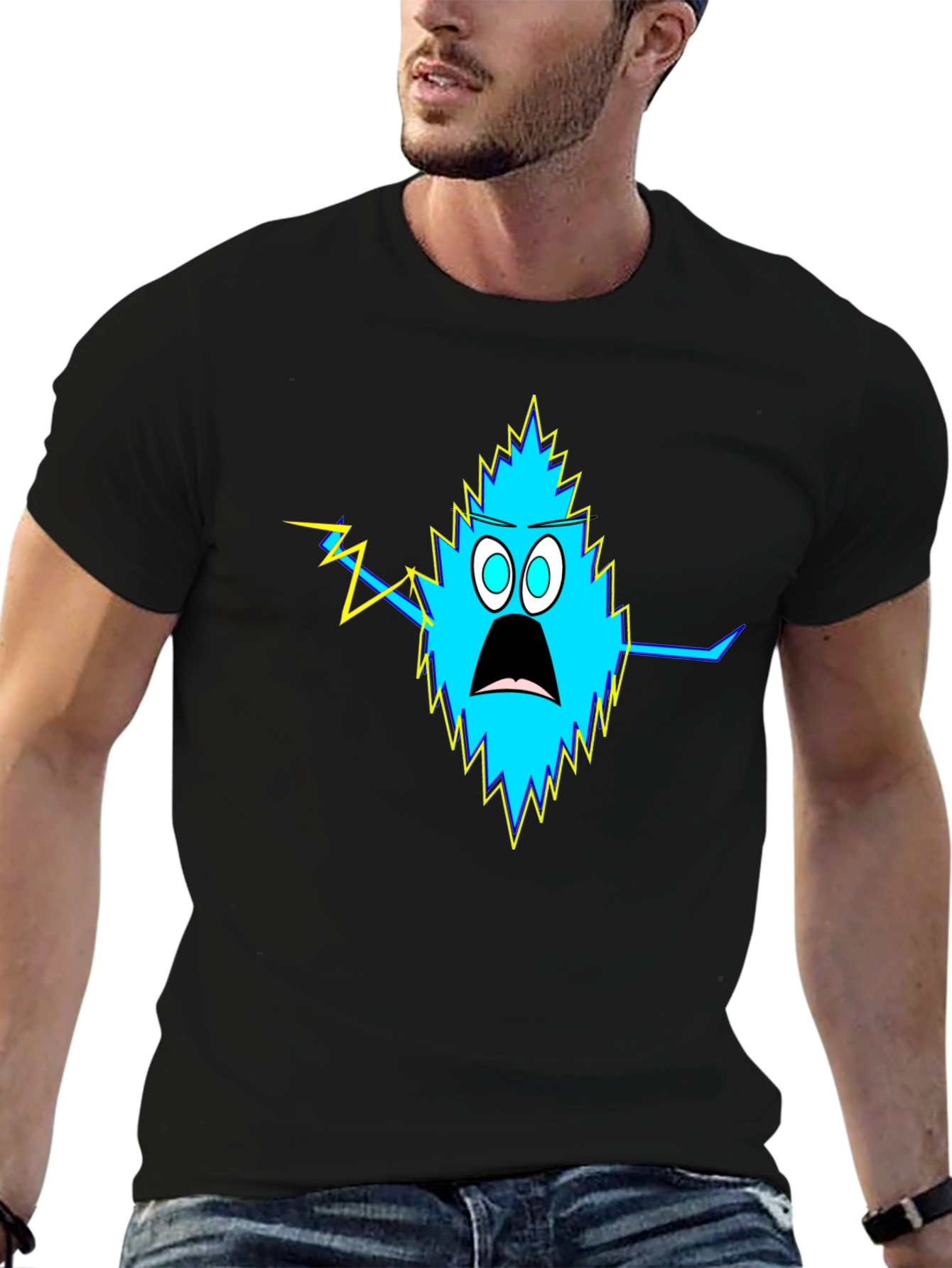Shocked Blue Monster Black T-Shirt
