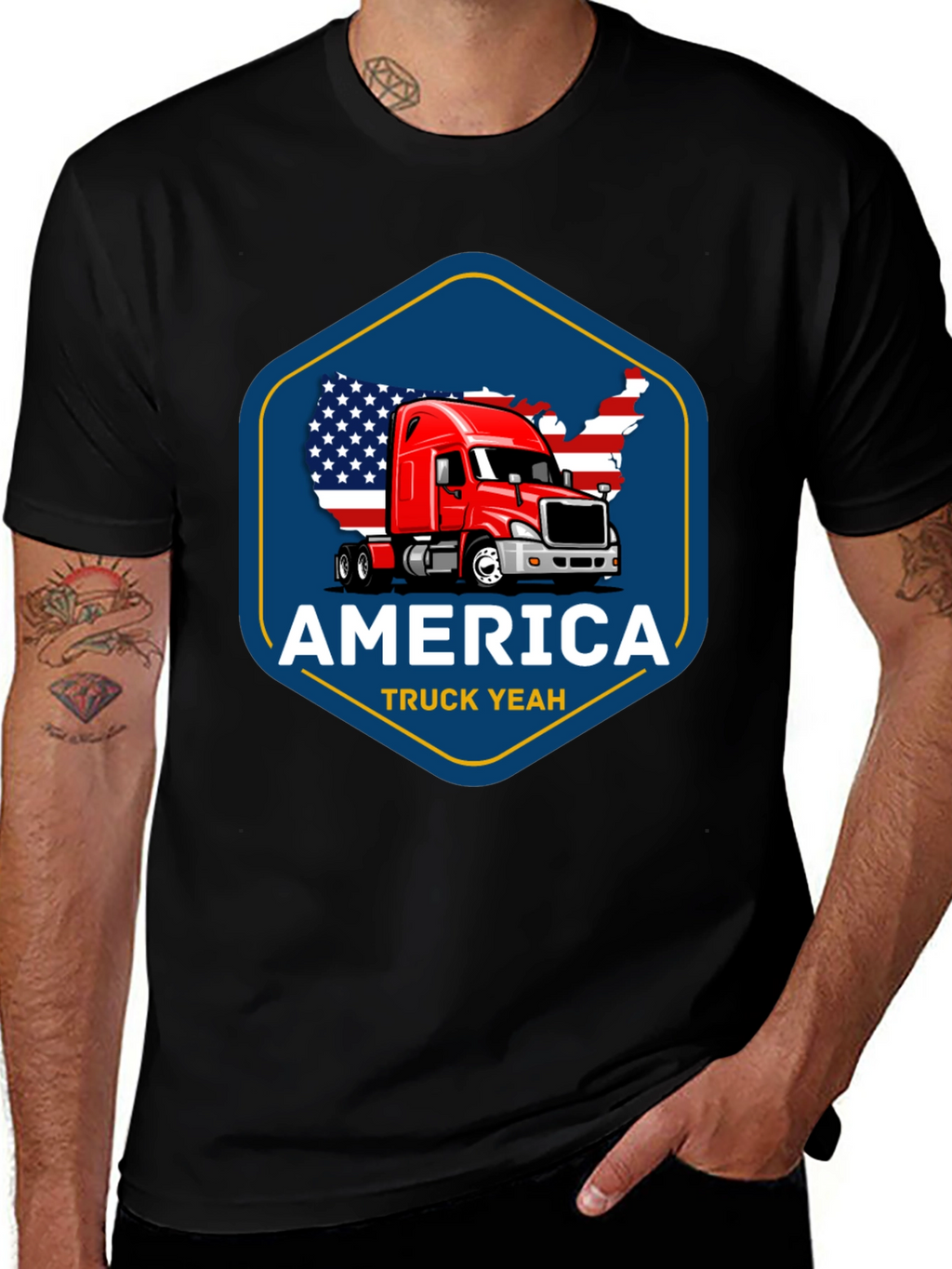 America Truck Yeah T-Shirt - Patriotic Trucker Tee
