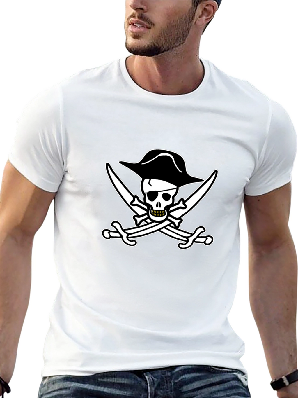 Pirate Skull & Swords Black Cotton T-Shirt