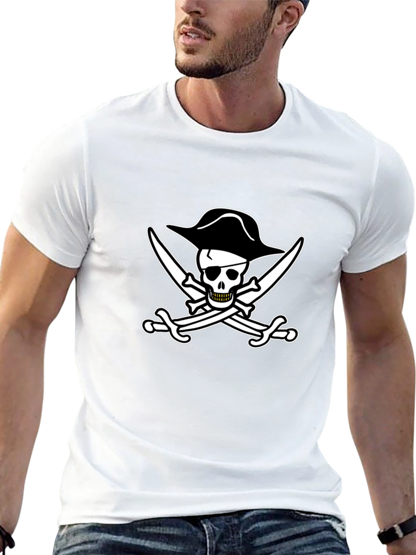 Pirate Skull & Swords Black Cotton T-Shirt