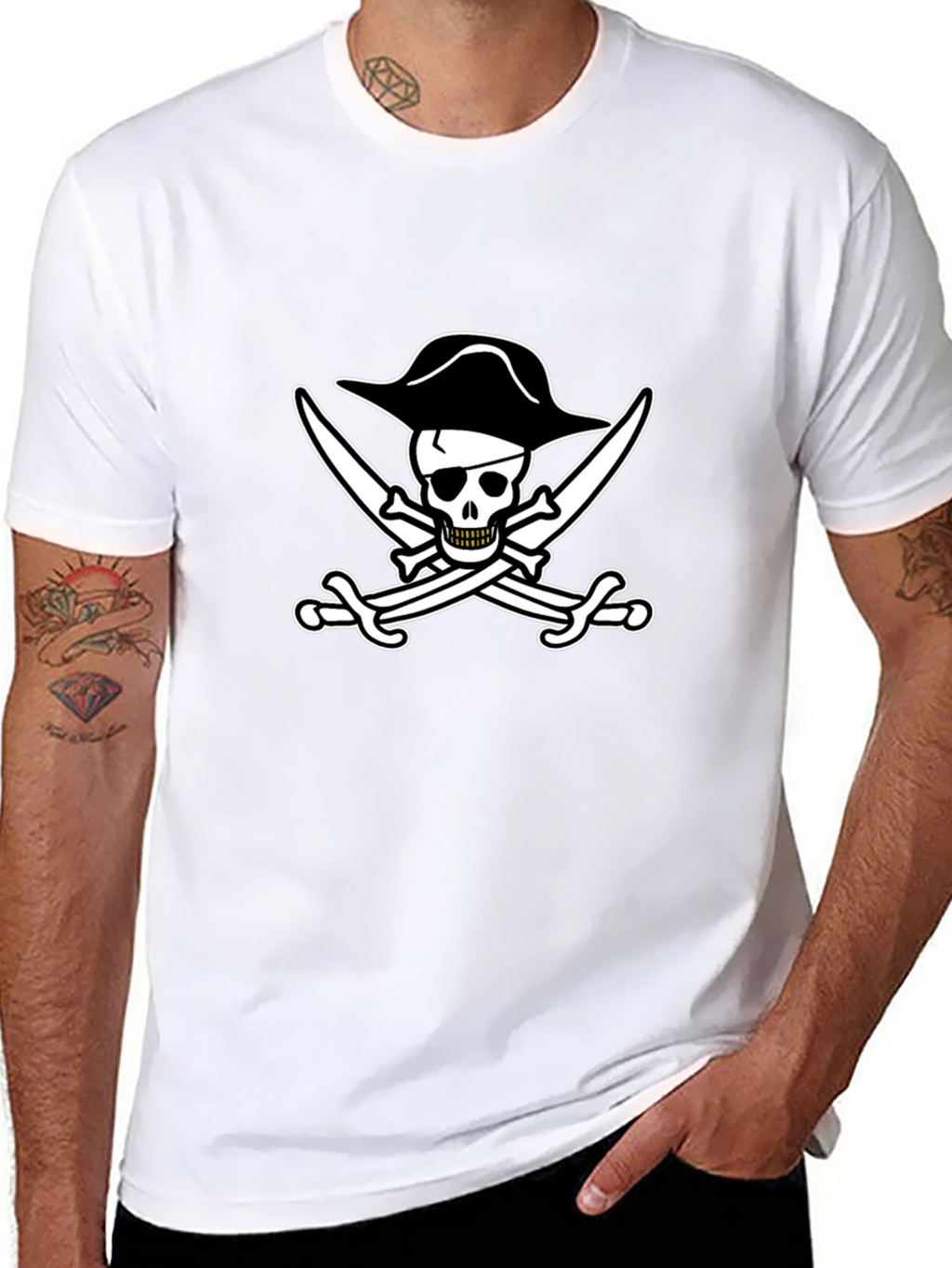 Pirate Skull & Swords Black Cotton T-Shirt