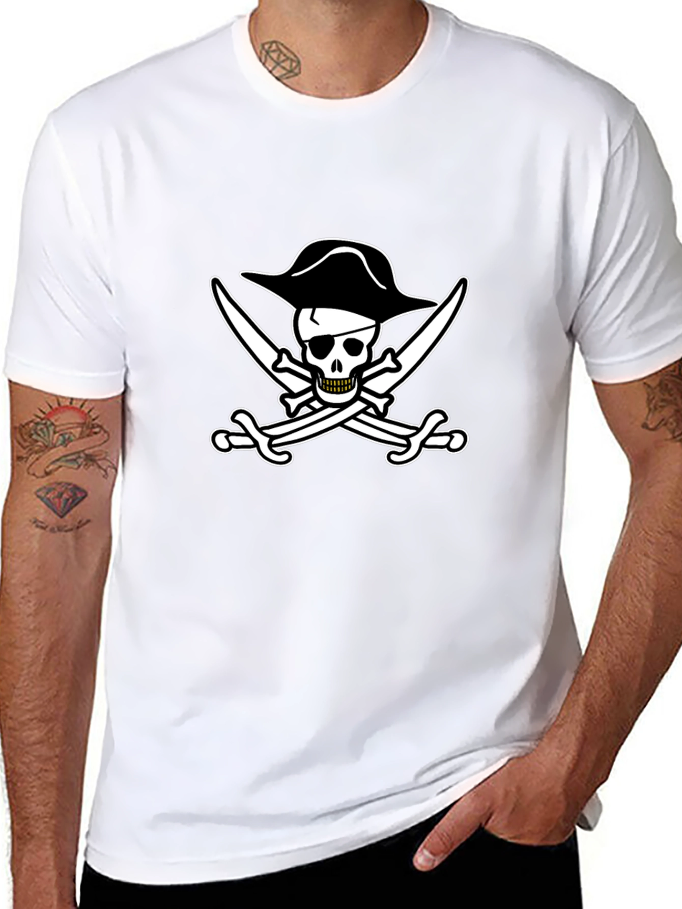 Pirate Skull & Swords Black Cotton T-Shirt