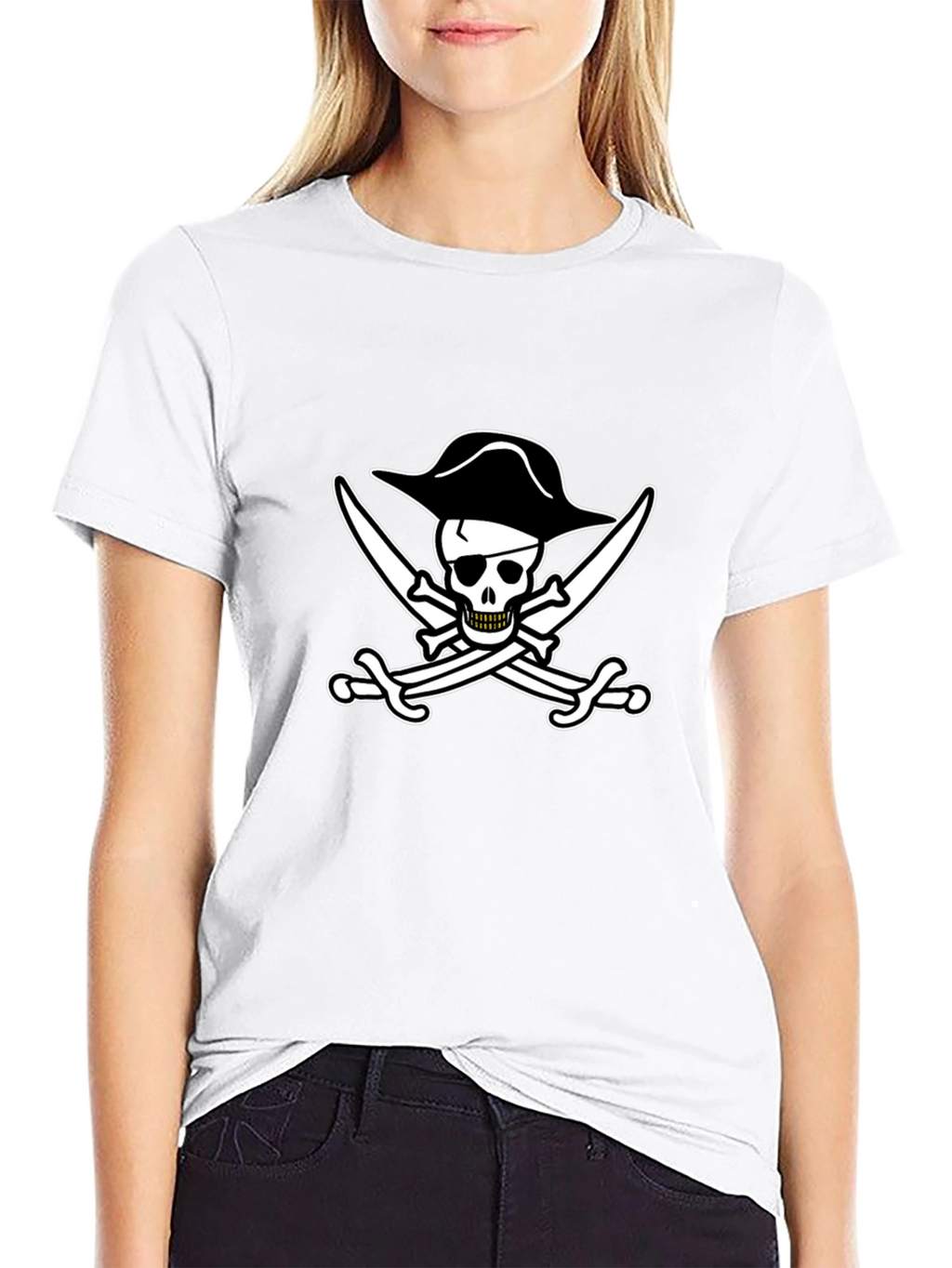 Pirate Skull & Swords Black Cotton T-Shirt