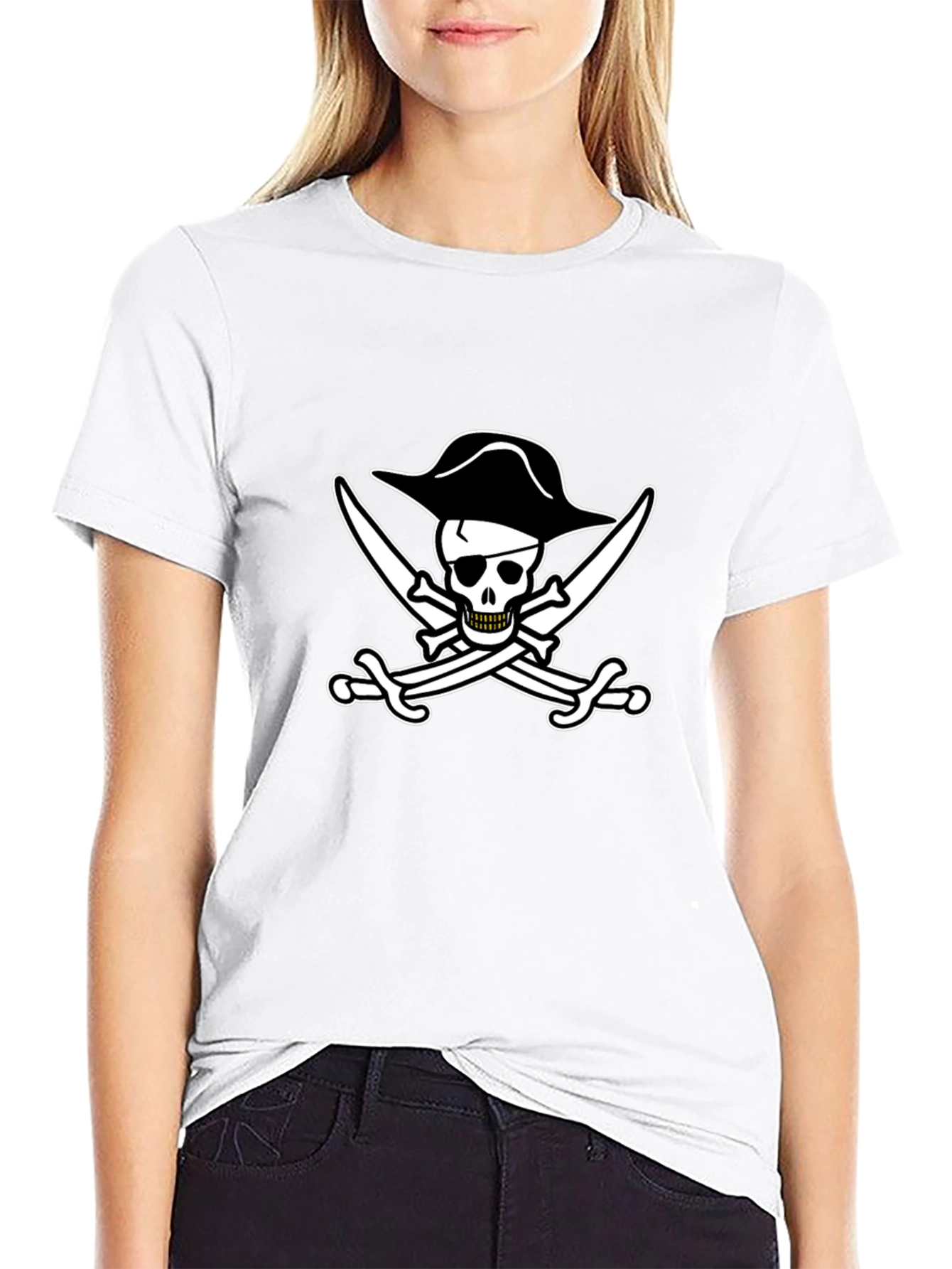 Pirate Skull & Swords Black Cotton T-Shirt