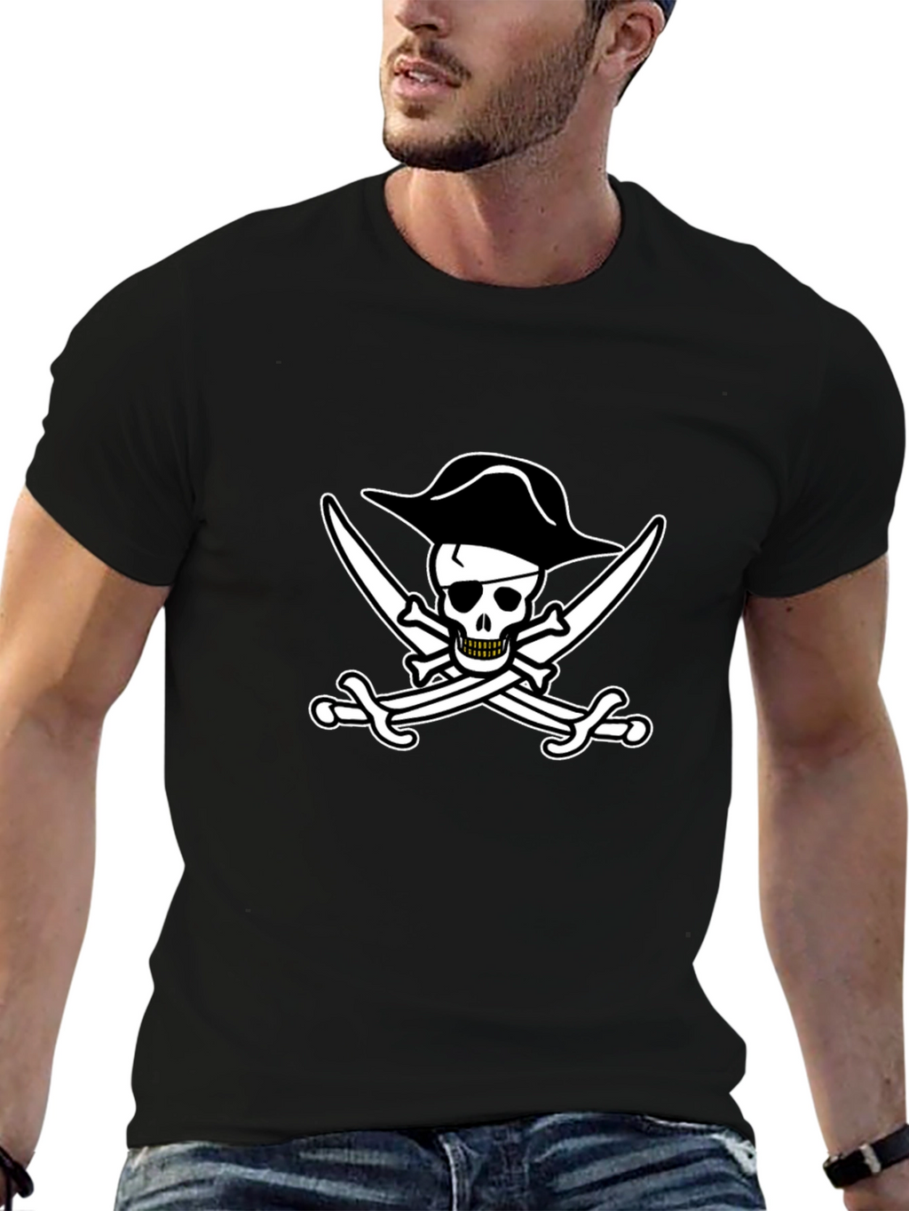 Pirate Skull & Swords Black Cotton T-Shirt
