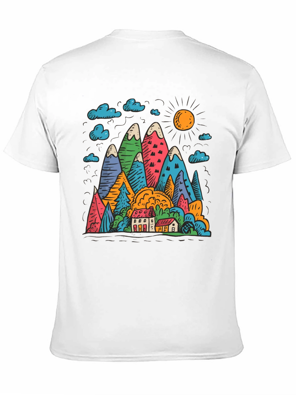 Mountain Scene Graphic Print Black T-Shirt