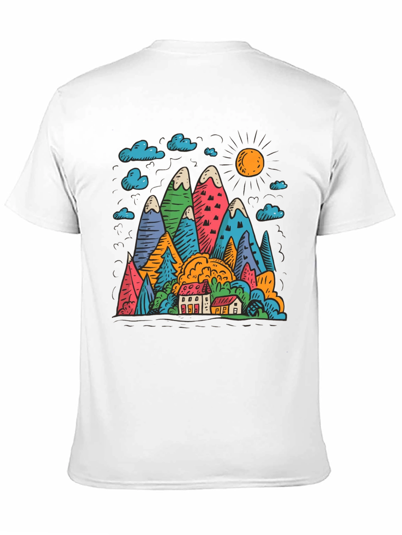 Mountain Scene Graphic Print Black T-Shirt