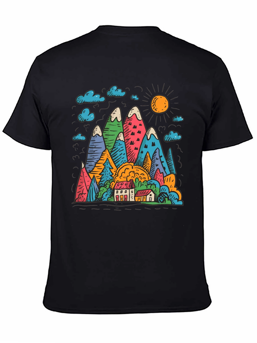 Mountain Scene Graphic Print Black T-Shirt