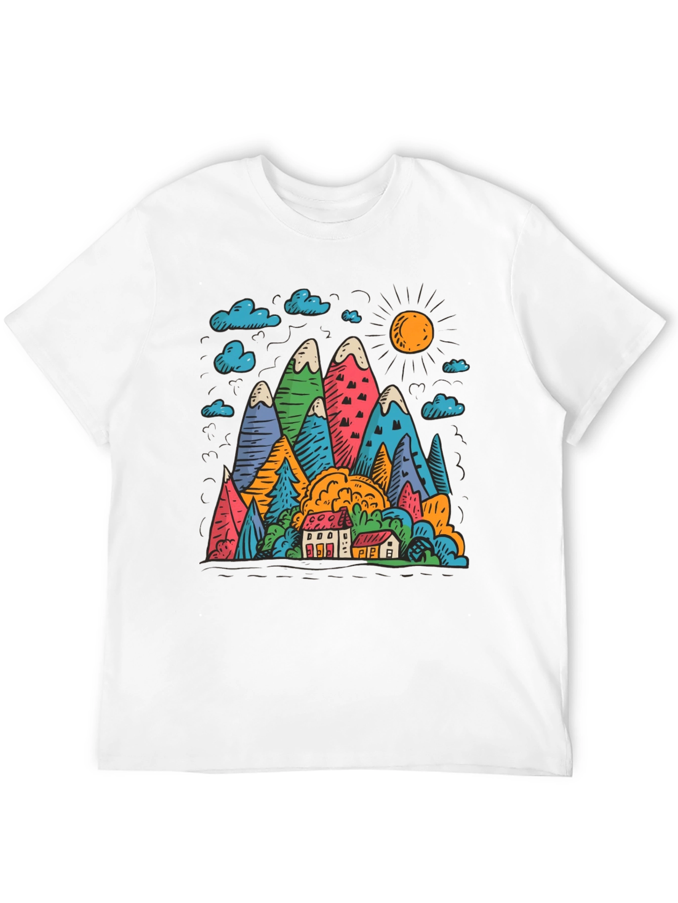 Mountain Scene Graphic Print Black T-Shirt