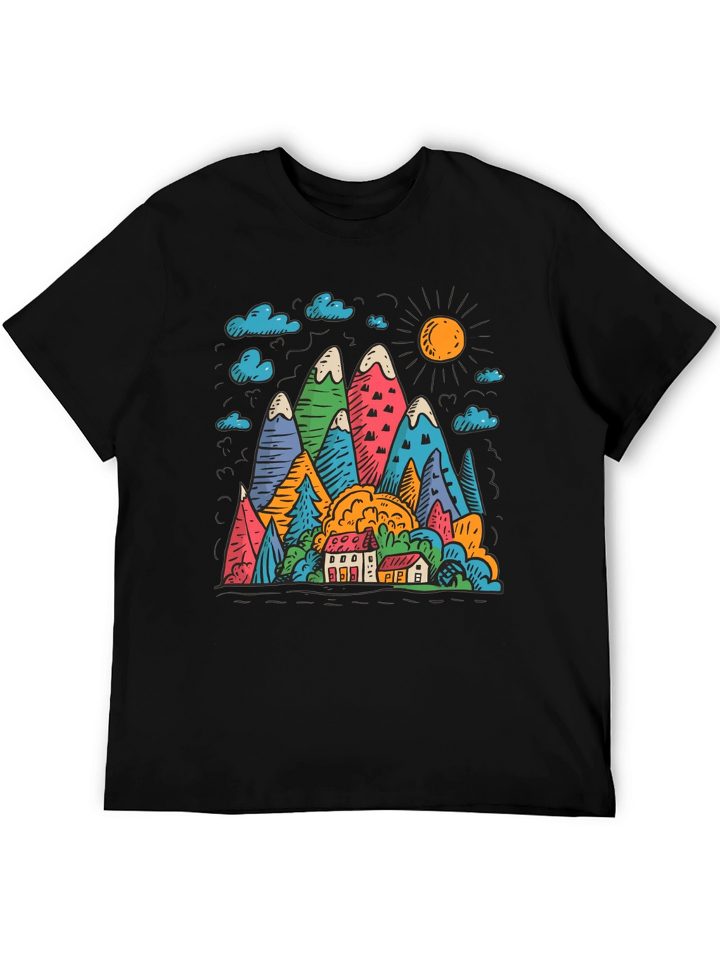 Mountain Scene Graphic Print Black T-Shirt