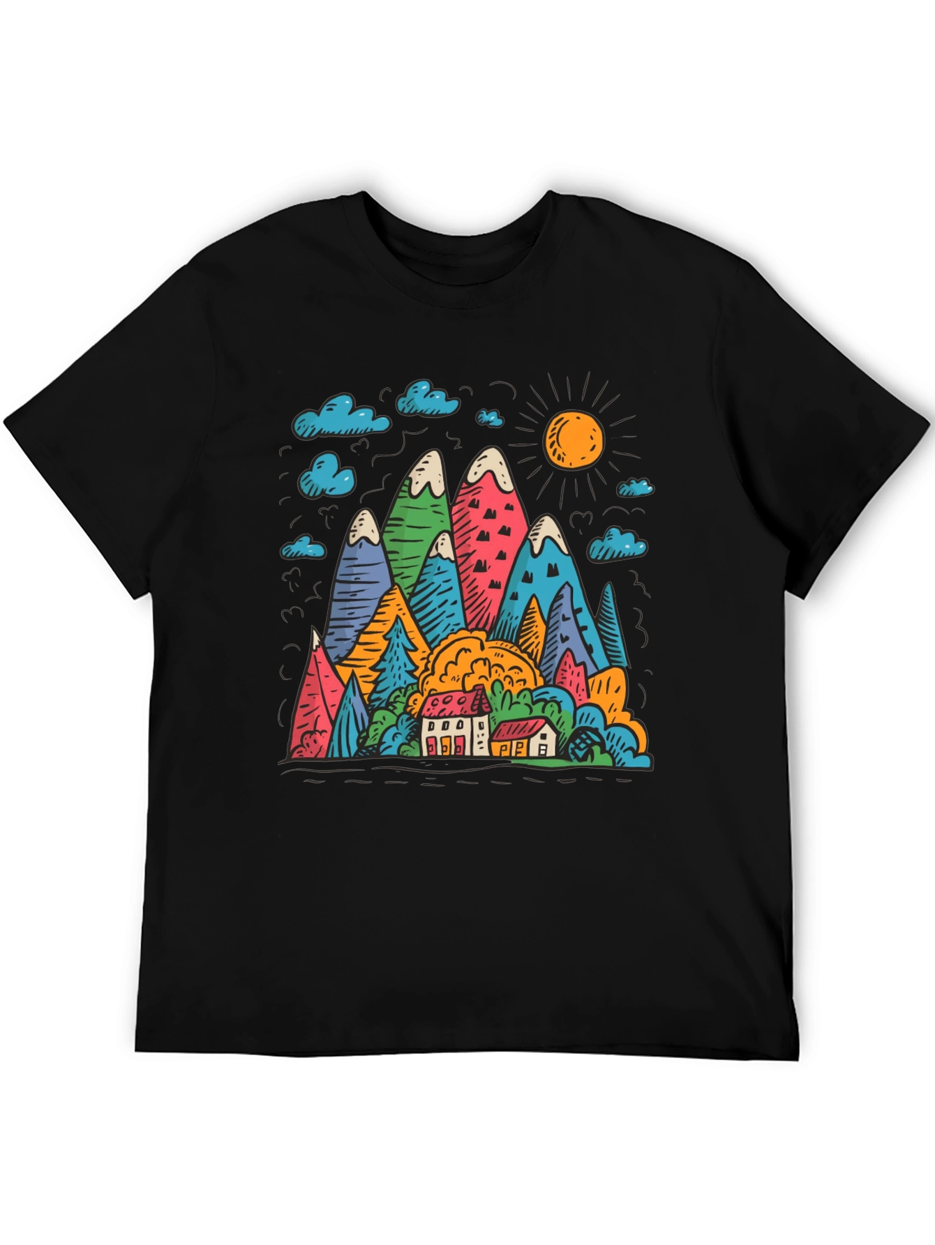 Mountain Scene Graphic Print Black T-Shirt