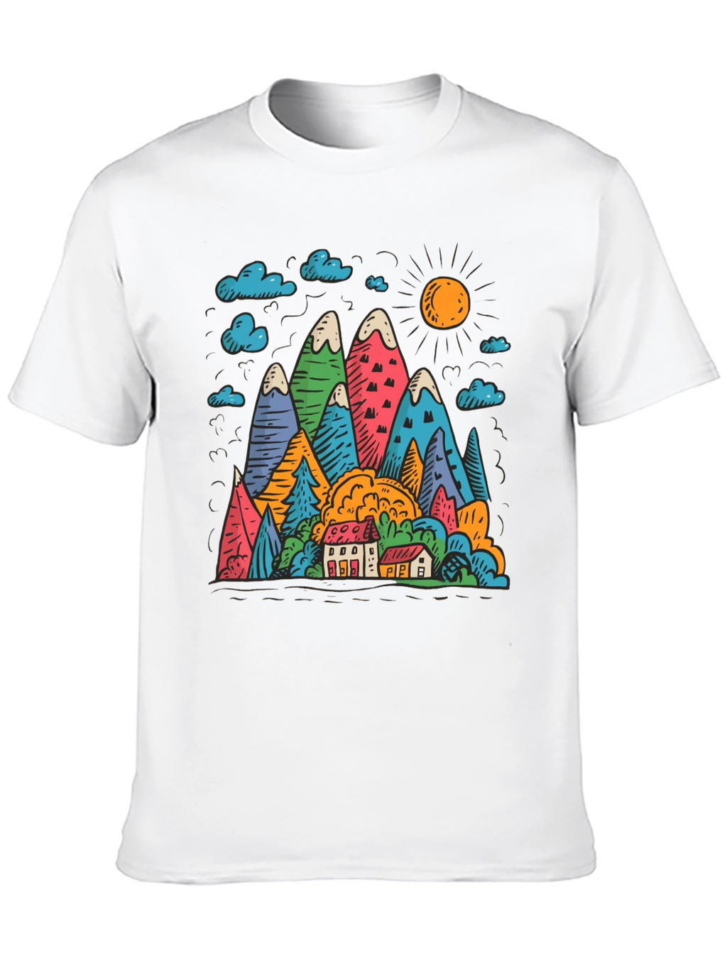 Mountain Scene Graphic Print Black T-Shirt