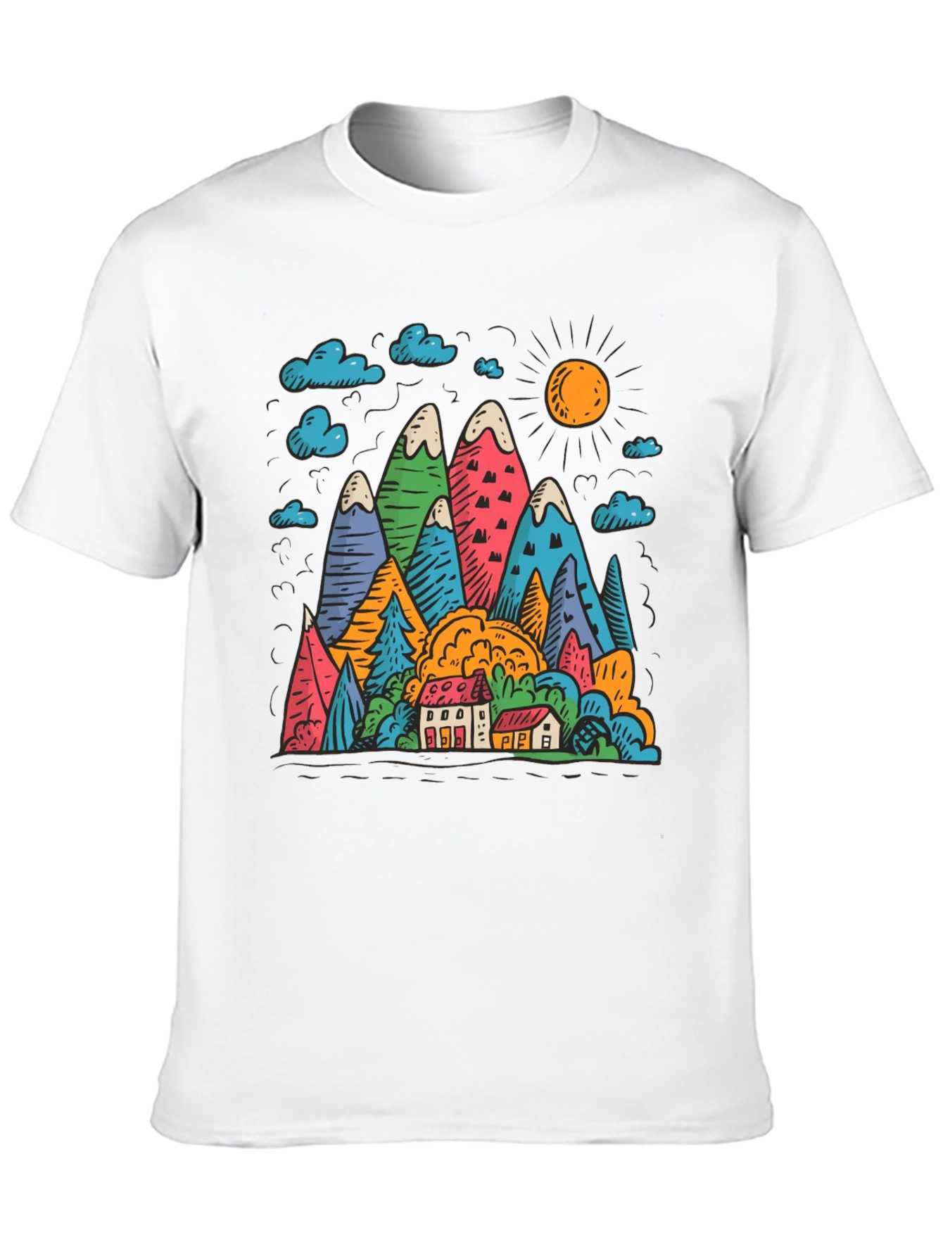 Mountain Scene Graphic Print Black T-Shirt