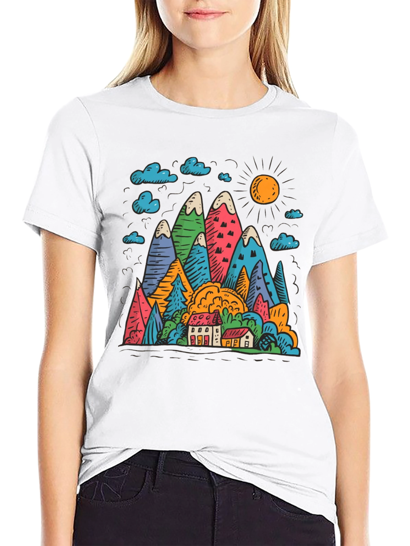 Mountain Scene Graphic Print Black T-Shirt