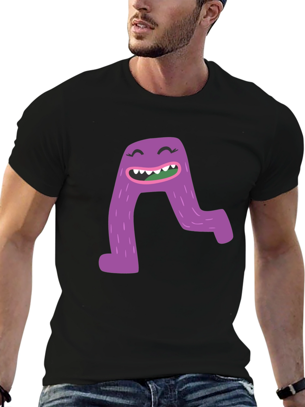 Monster A Letter Graphic Black T-Shirt