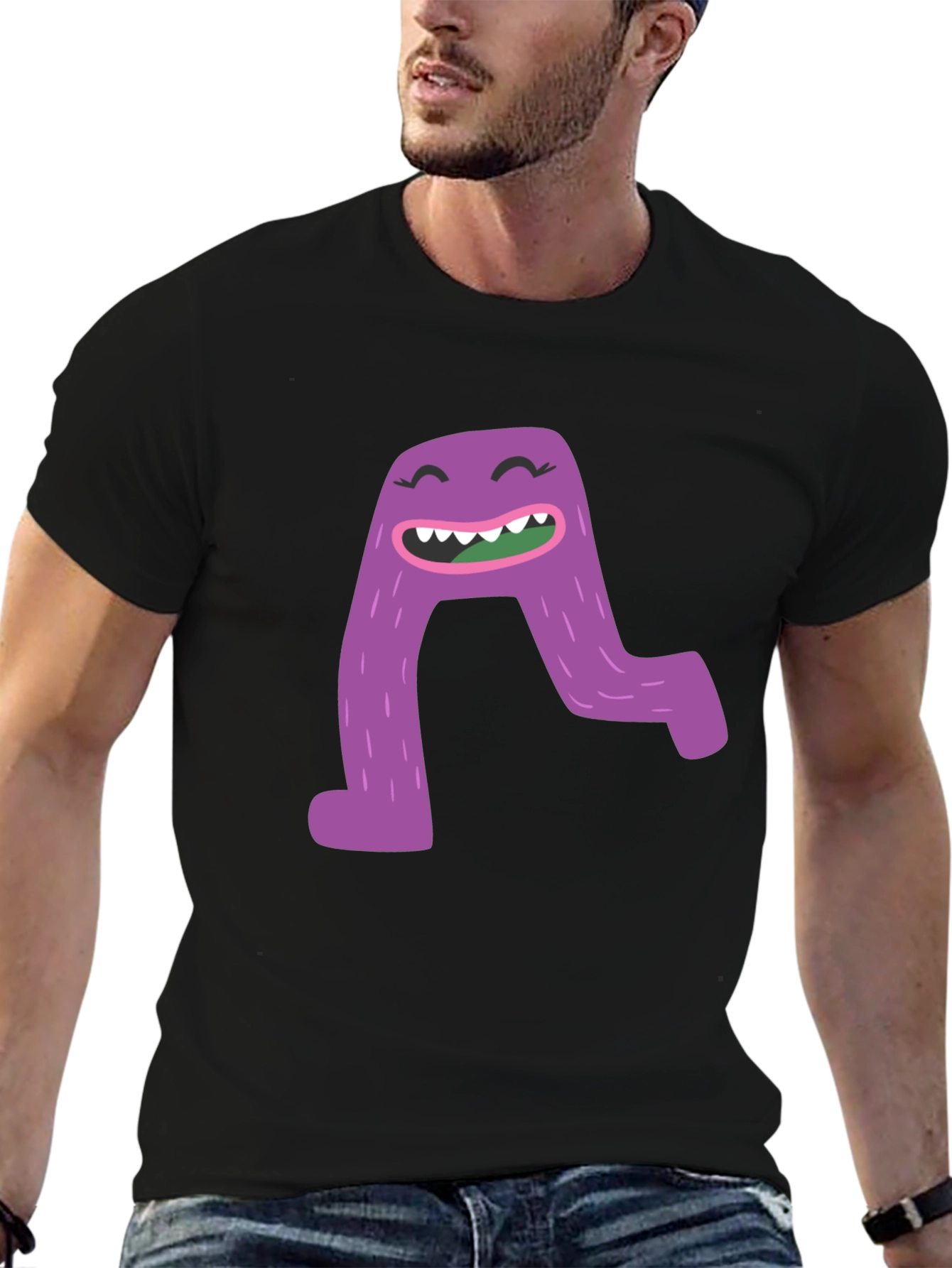 Monster A Letter Graphic Black T-Shirt