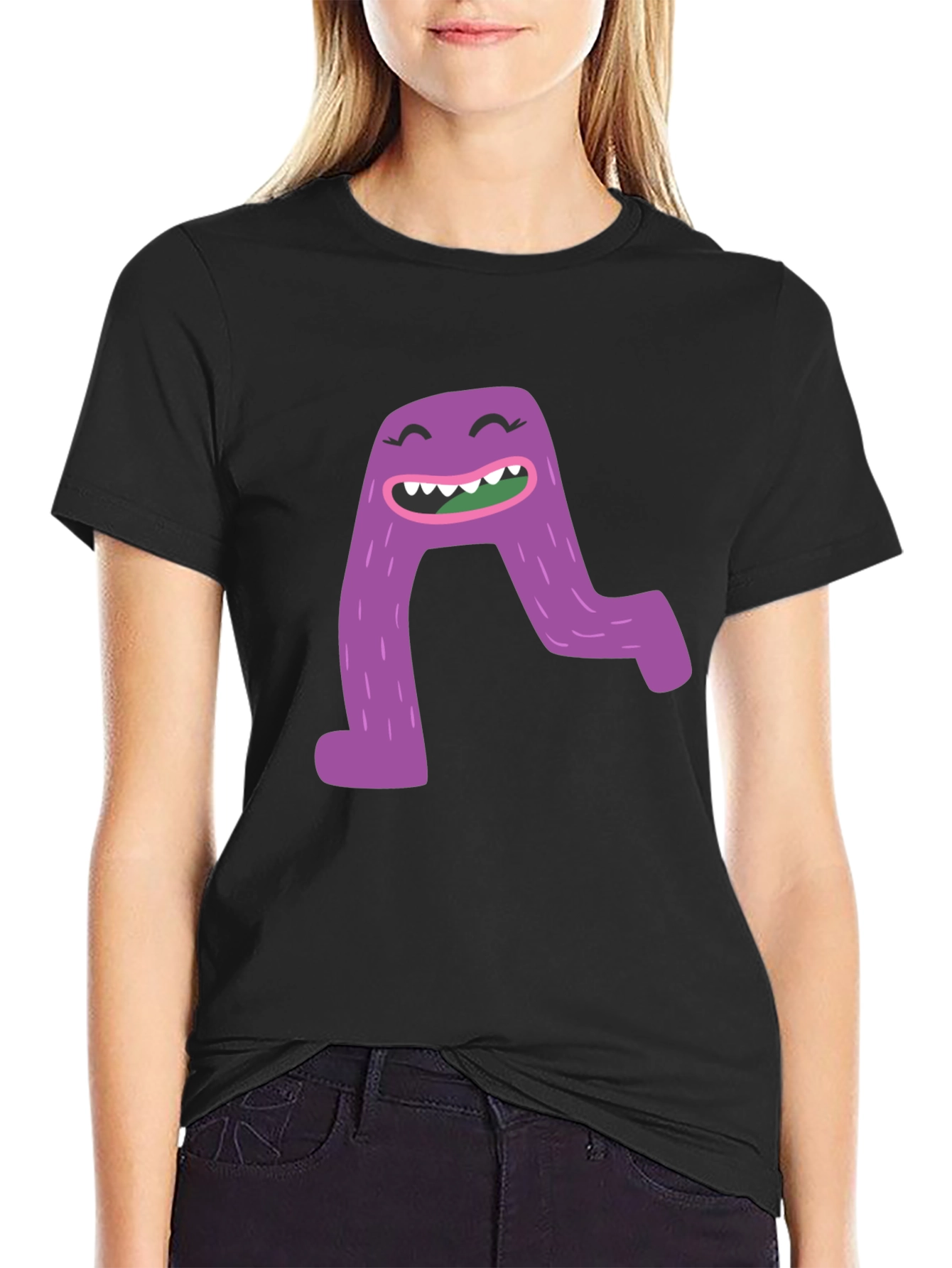 Monster A Letter Graphic Black T-Shirt
