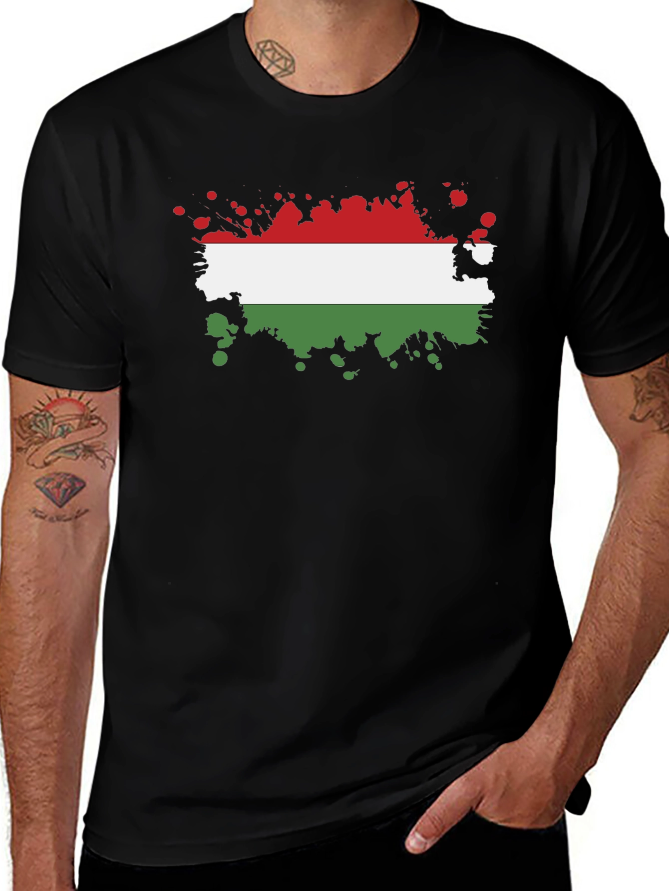 Hungarian Flag Splatter T-Shirt - Black Cotton Tee