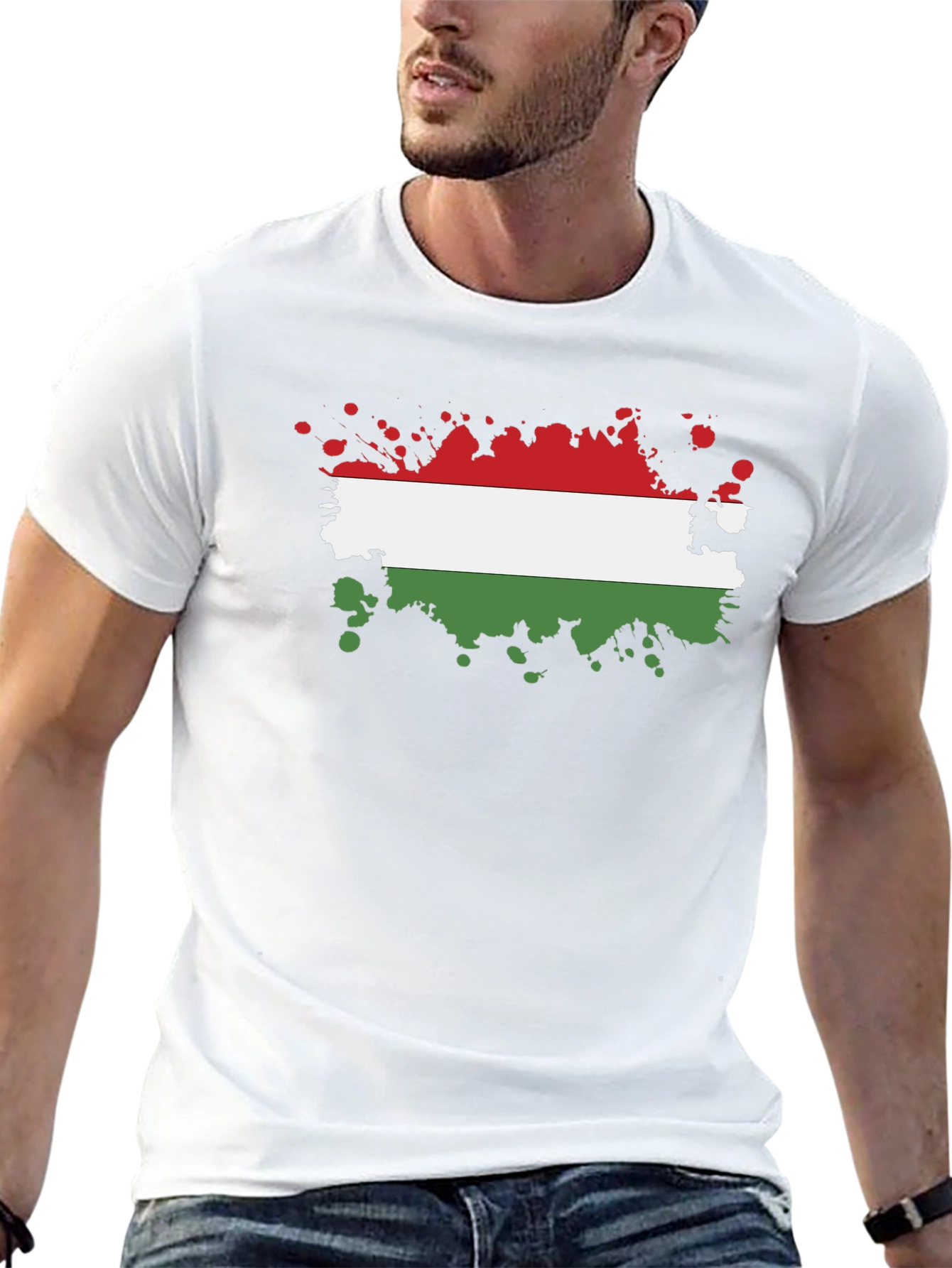 Hungarian Flag Splatter T-Shirt - Black Cotton Tee