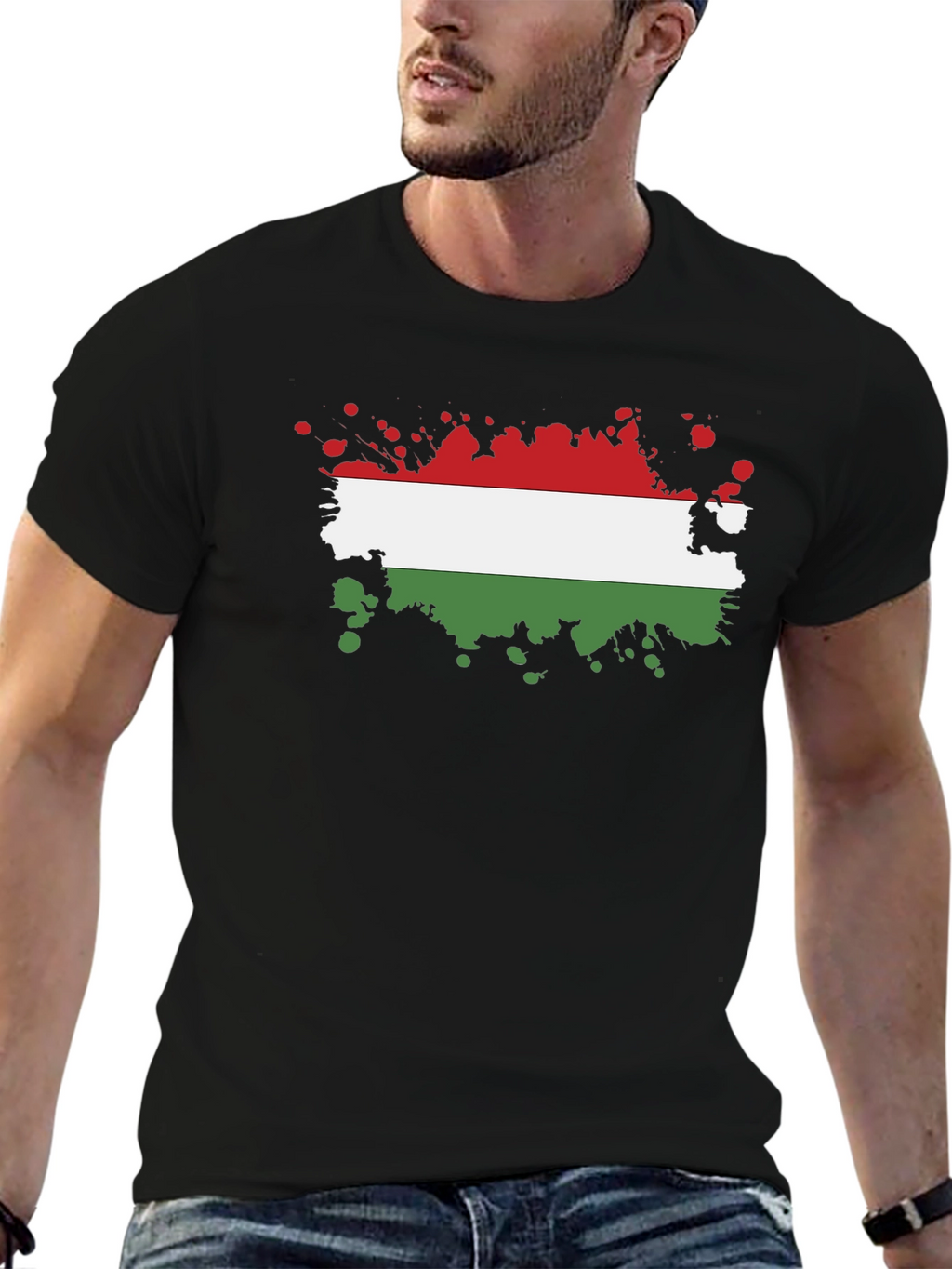 Hungarian Flag Splatter T-Shirt - Black Cotton Tee