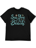 Sea You at the Beach Black Graphic T-Shirt