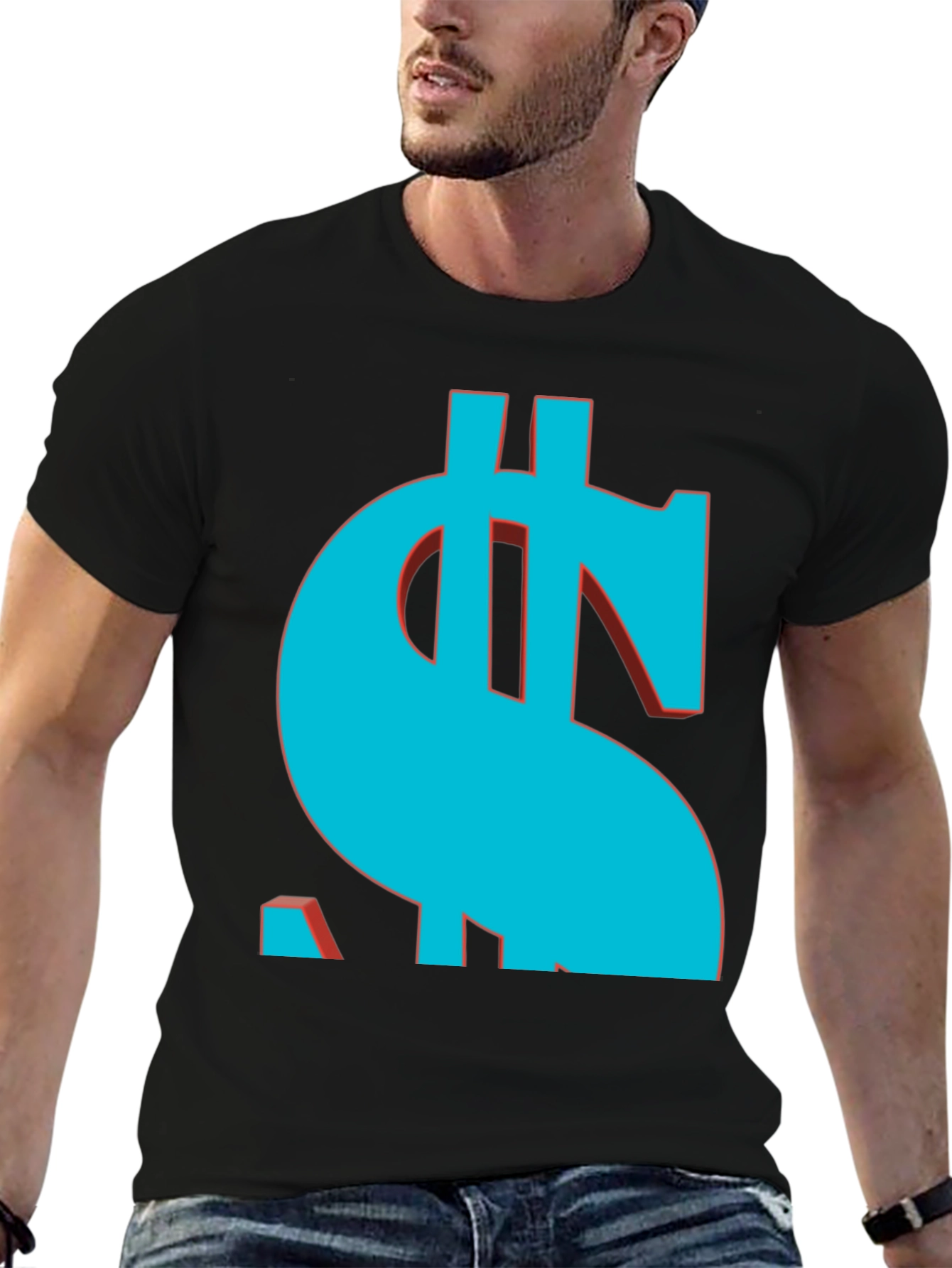 Bold Dollar Sign Graphic Tee - Casual Black T-Shirt
