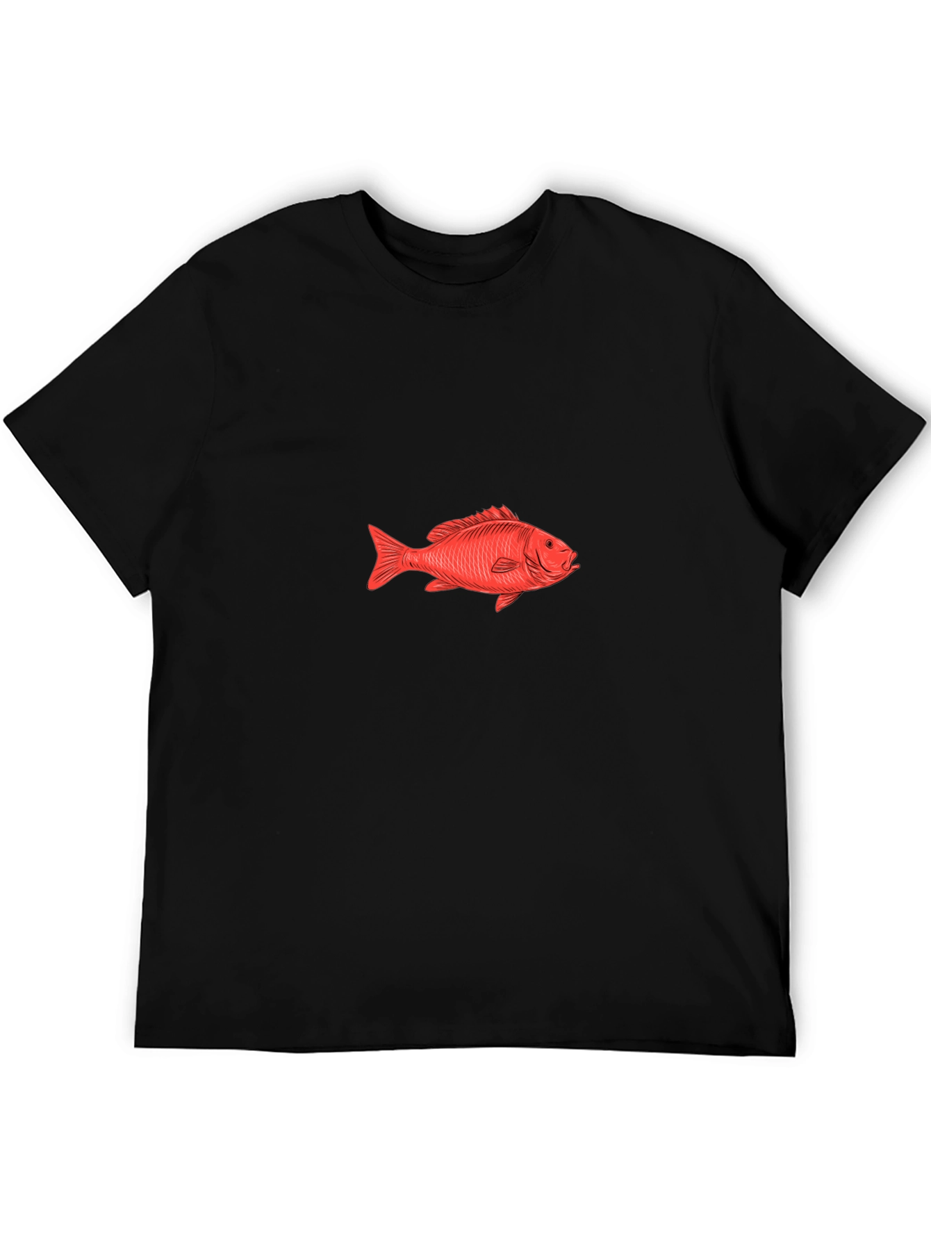 Red Fish Graphic Tee - Black Cotton T-Shirt