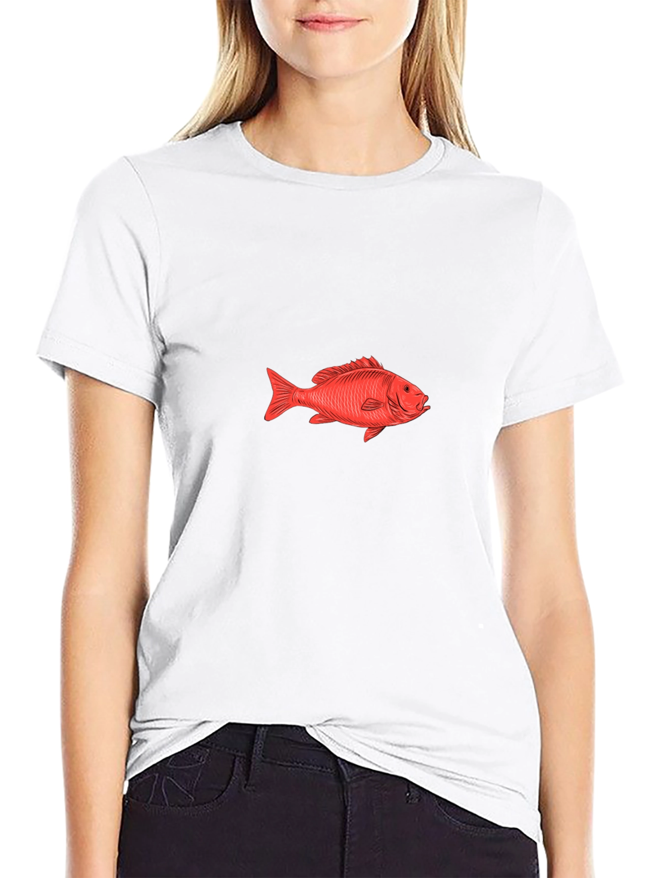 Red Fish Graphic Tee - Black Cotton T-Shirt