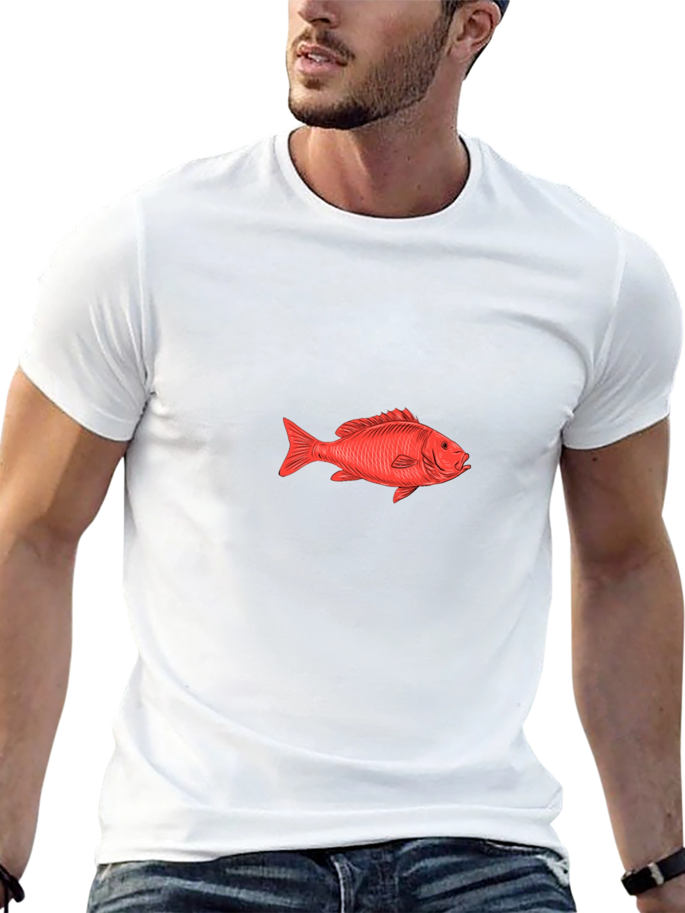 Red Fish Graphic Tee - Black Cotton T-Shirt