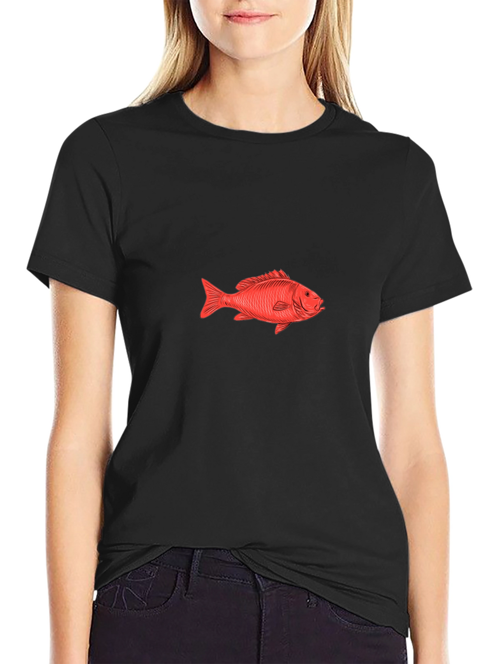 Red Fish Graphic Tee - Black Cotton T-Shirt