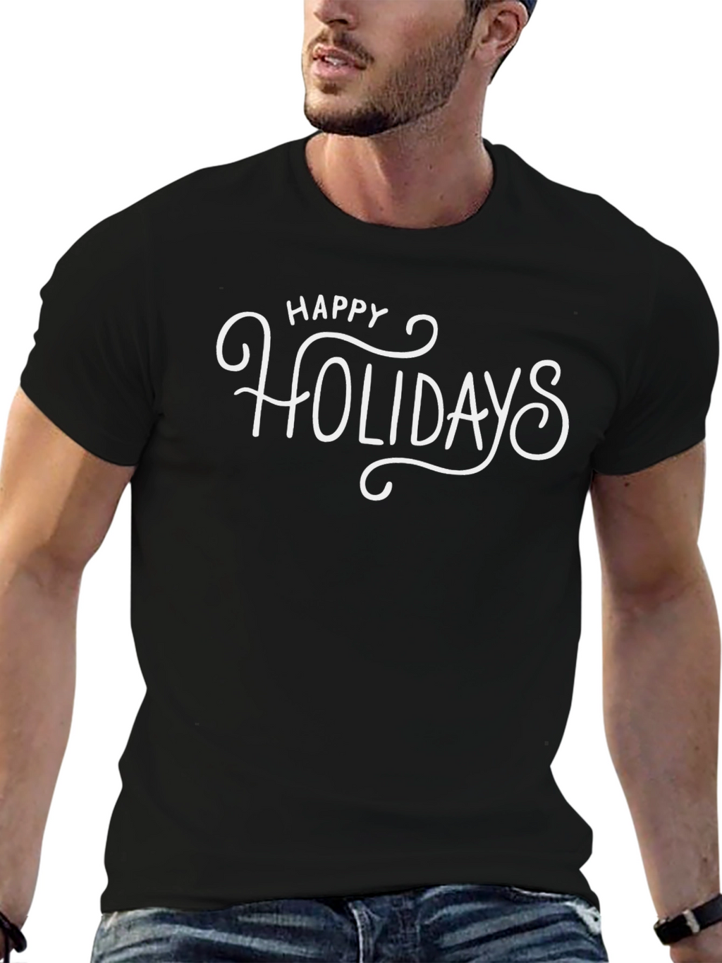 Happy Holidays Graphic Tee - Black Short Sleeve