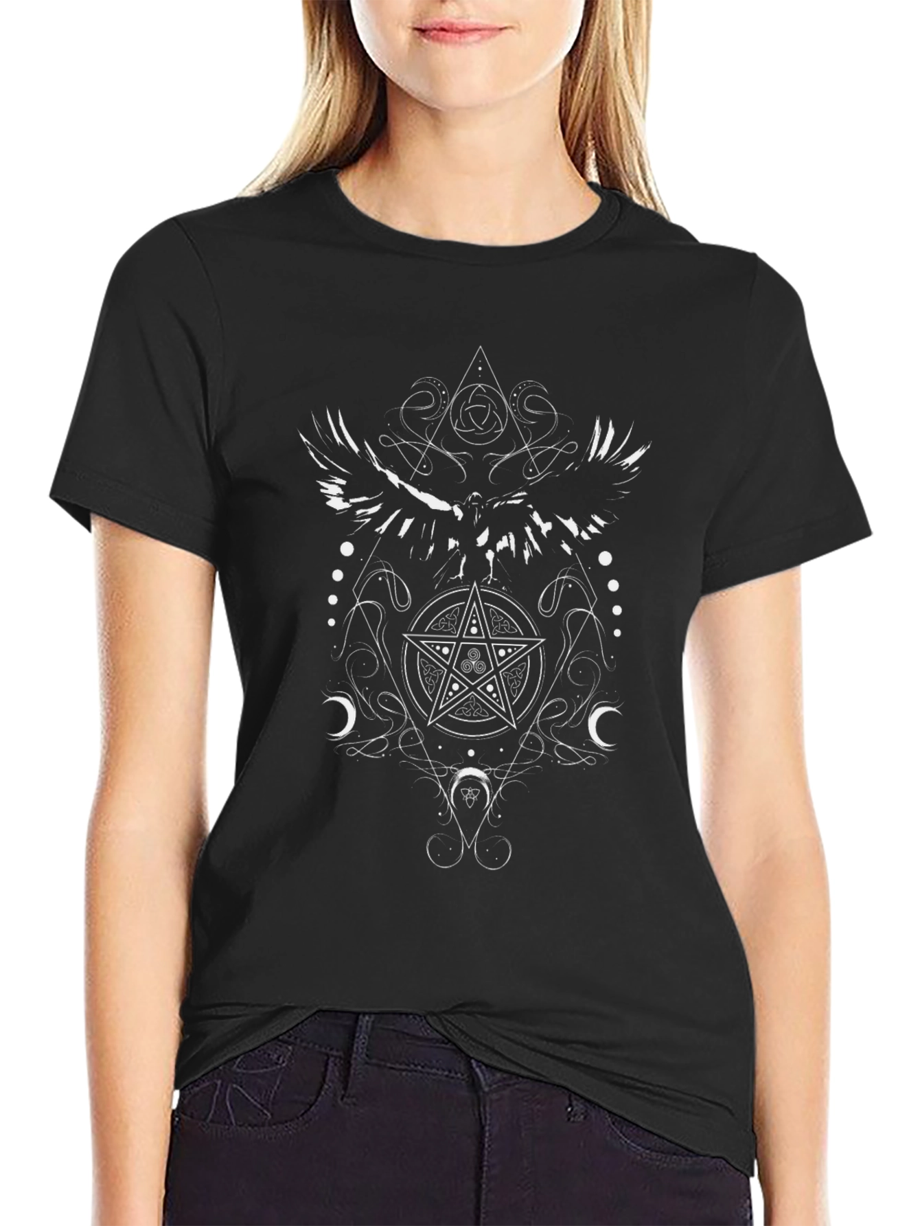 Occult Raven Pentagram Graphic Tee - Black