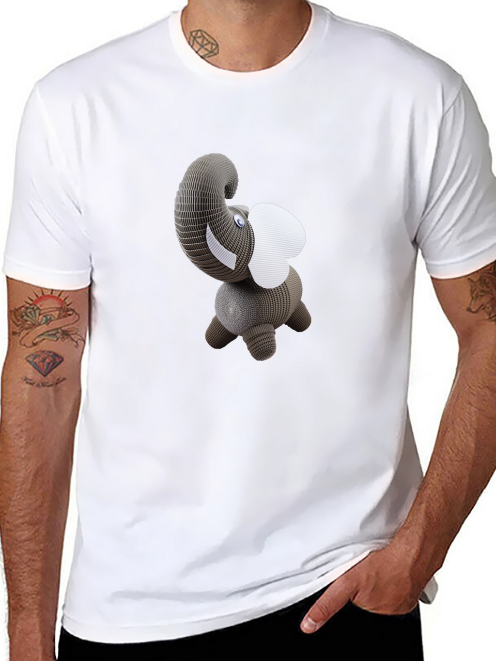 Black T-Shirt with 3D Elephant Design