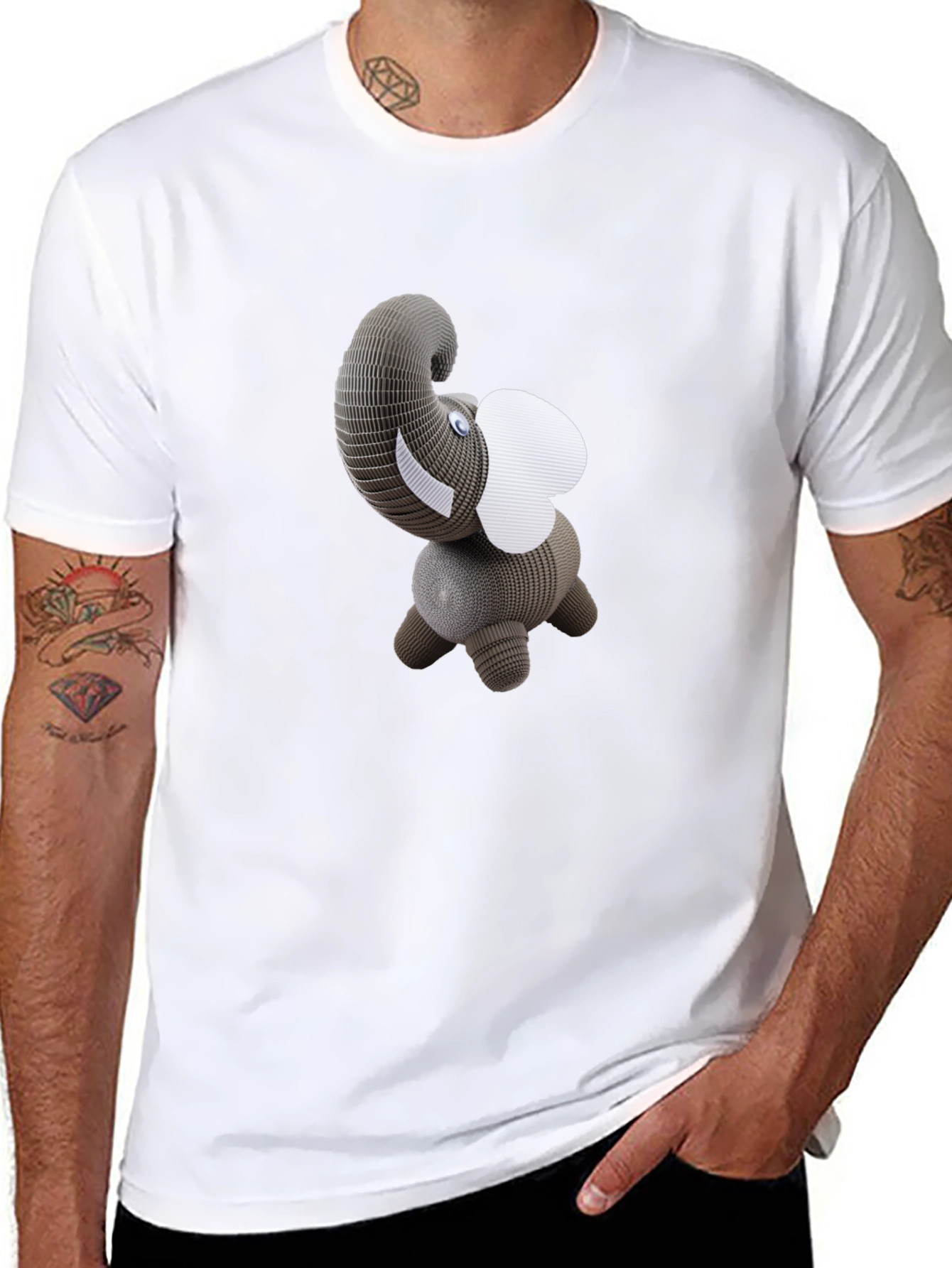 Black T-Shirt with 3D Elephant Design