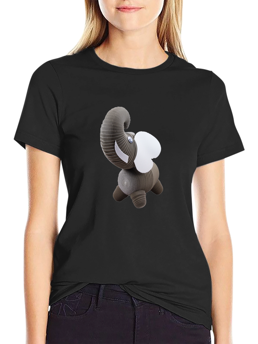 Black T-Shirt with 3D Elephant Design