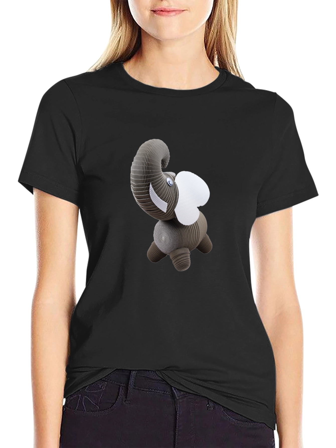 Black T-Shirt with 3D Elephant Design