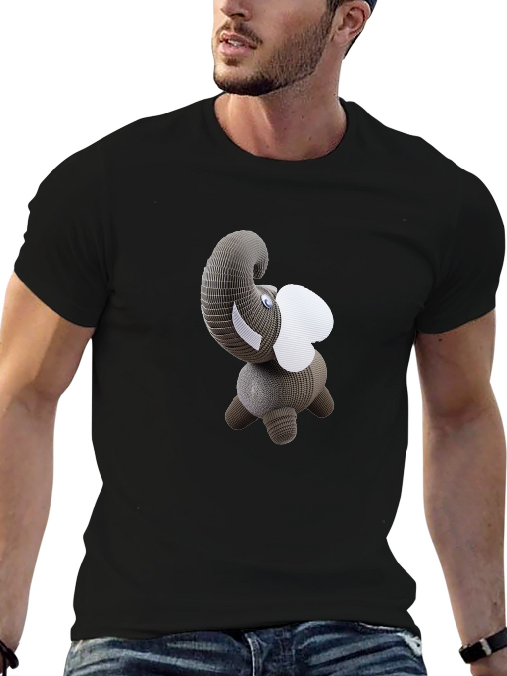 Black T-Shirt with 3D Elephant Design