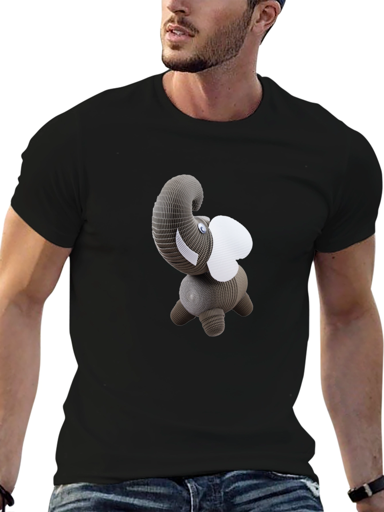 Black T-Shirt with 3D Elephant Design